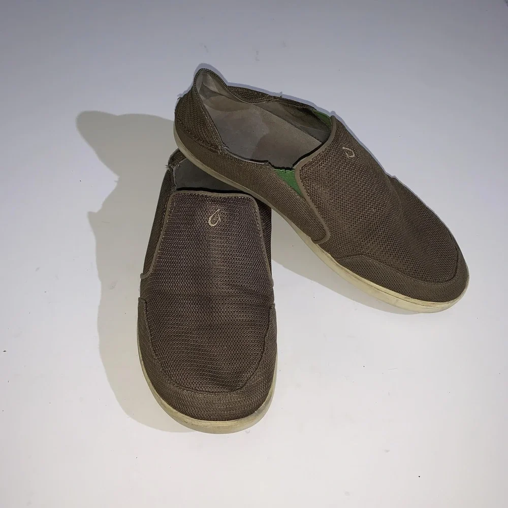 OluKai Nohea Mesh Shoes Mens Size 11.5 Brown Slip On Loafers Casual Comfort